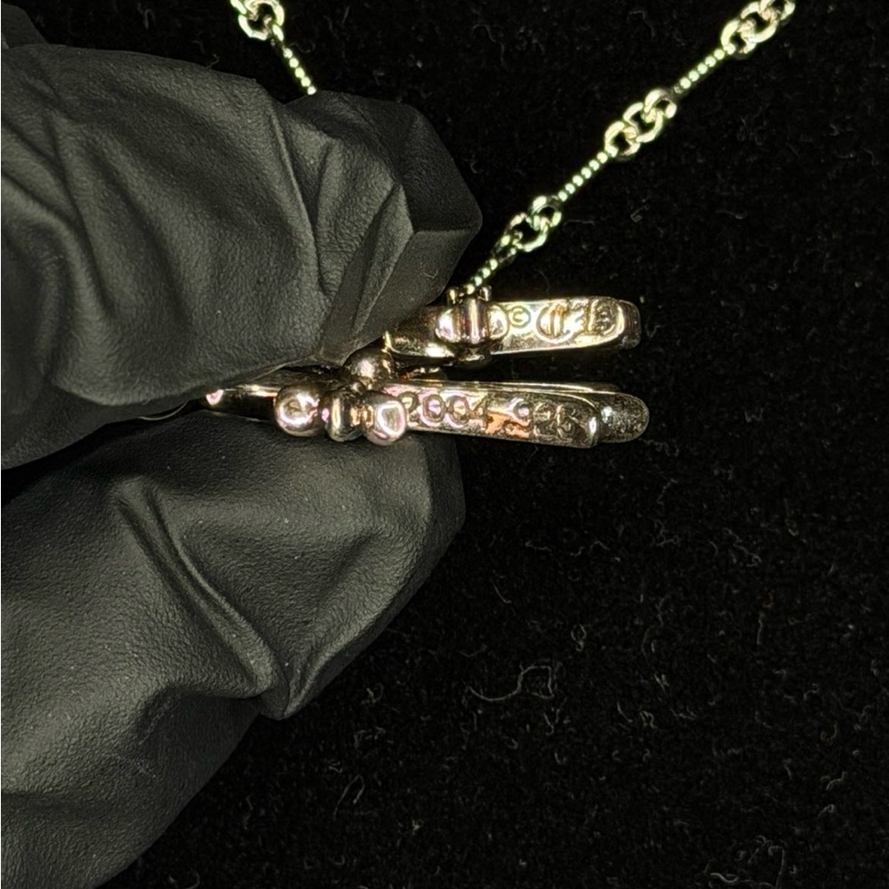 Chrome Hearts Floral cross emerald green studded double stack cross necklace - Picture 3 of 6